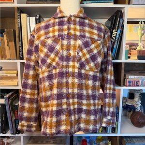 Plaid Button-Up Shirt in Purple and Yellow